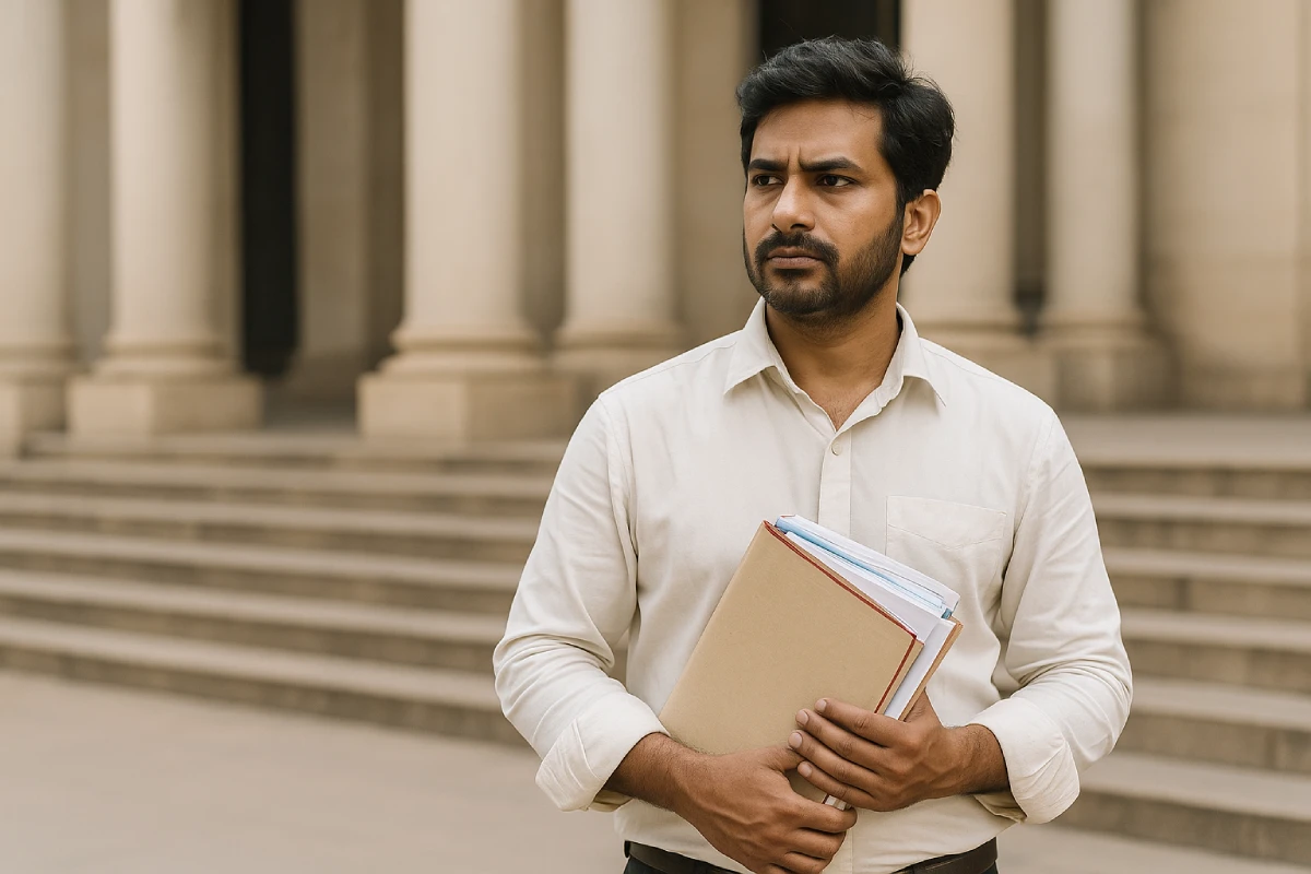 Guidelines from the High Court: Indian litigant holding case file outside court