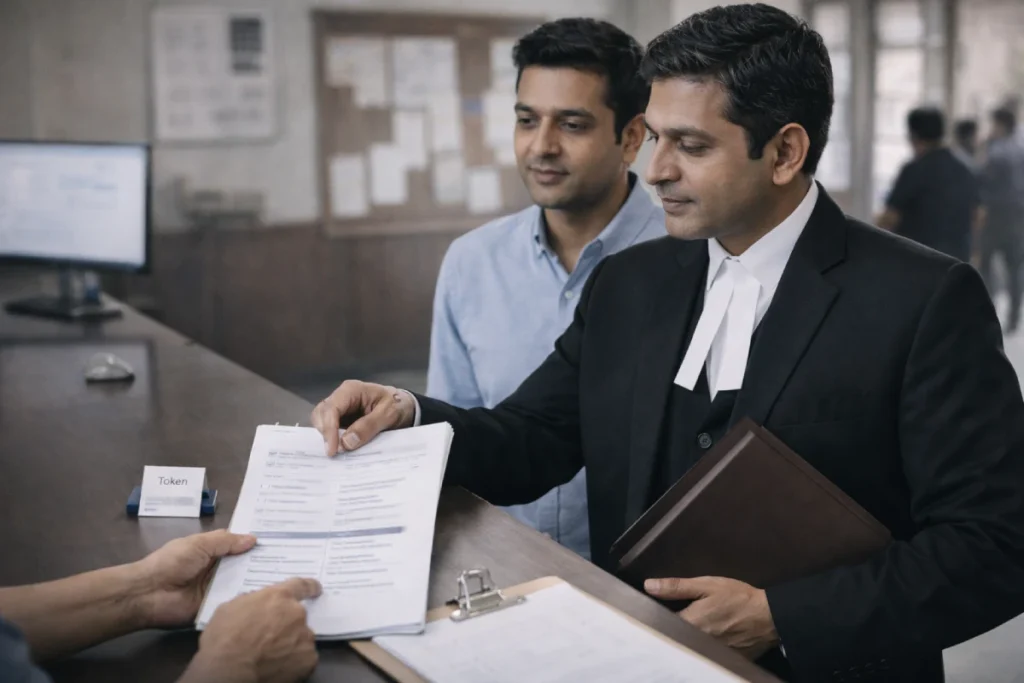 What is vakalat: advocate submits papers at Indian court registry counter