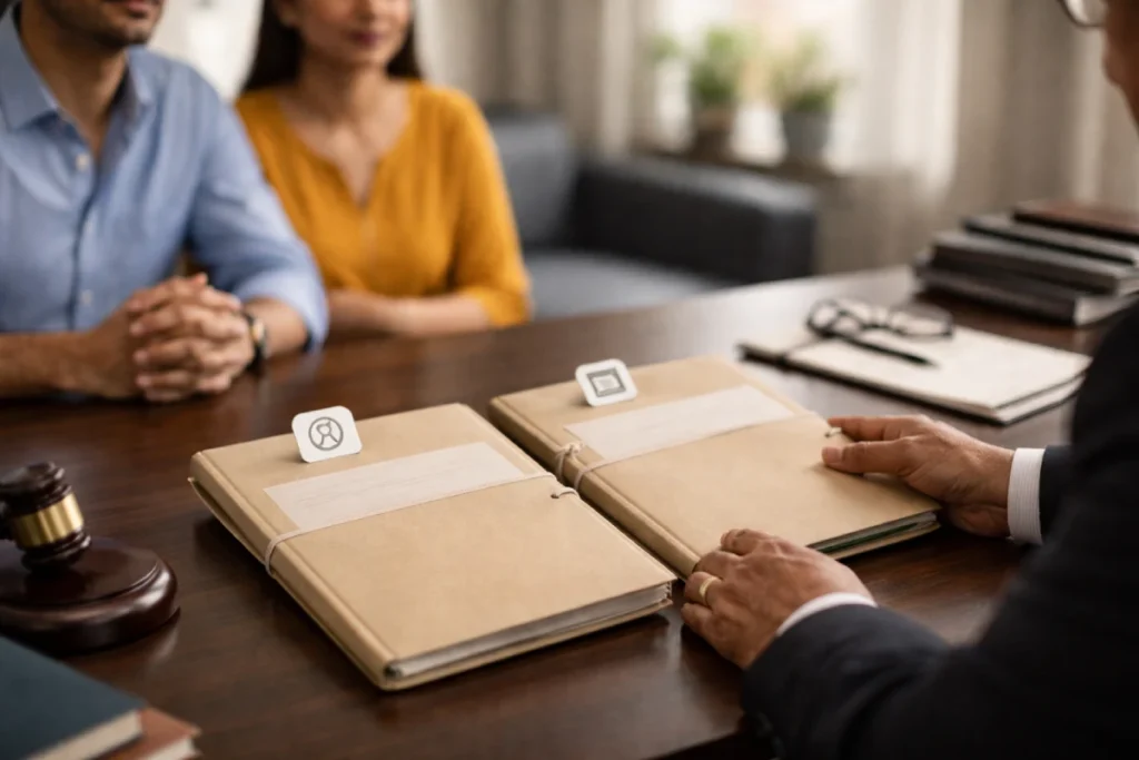 Indian legal folders showing Hindu Marriage Act vs Special Marriage Act choice