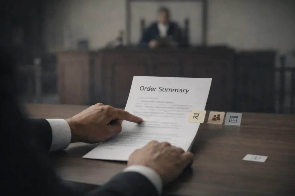 Court order summary showing maintenance, custody and schedule in judicial separation
